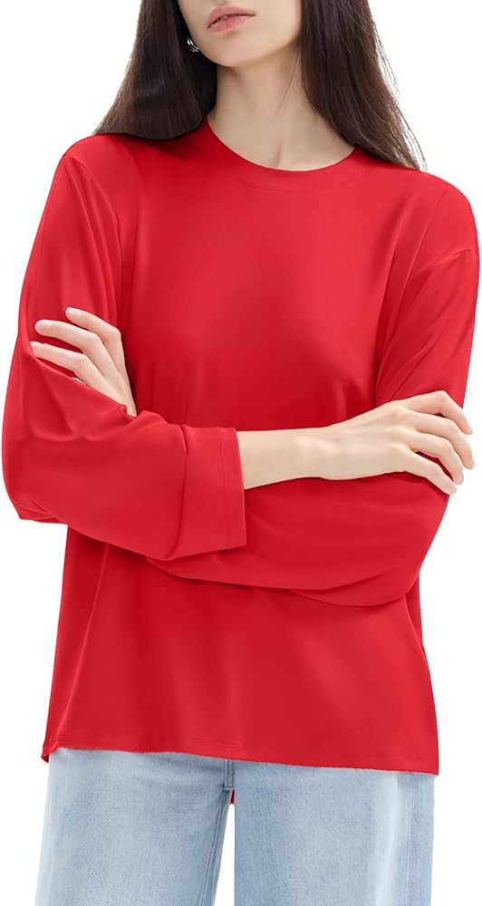 PUMIEY Women's Oversized Long Sleeve T Shirts Crew Neck Loose Fit Tops Casual Basic Tee Mirror Co... | Amazon (US)