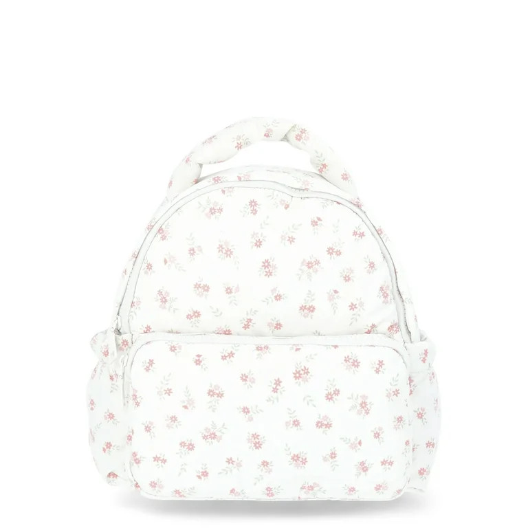 No Boundaries Women’s Hands Free Puffy Mini Backpack, Ivory Floral | Walmart (US)