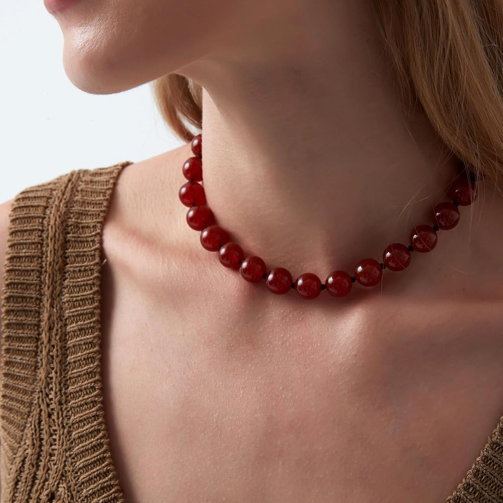 GAVU 12mm Choker Necklace for Women, Statement Necklace Onyx/Carnelian Beaded Choker for Women 16... | Amazon (US)