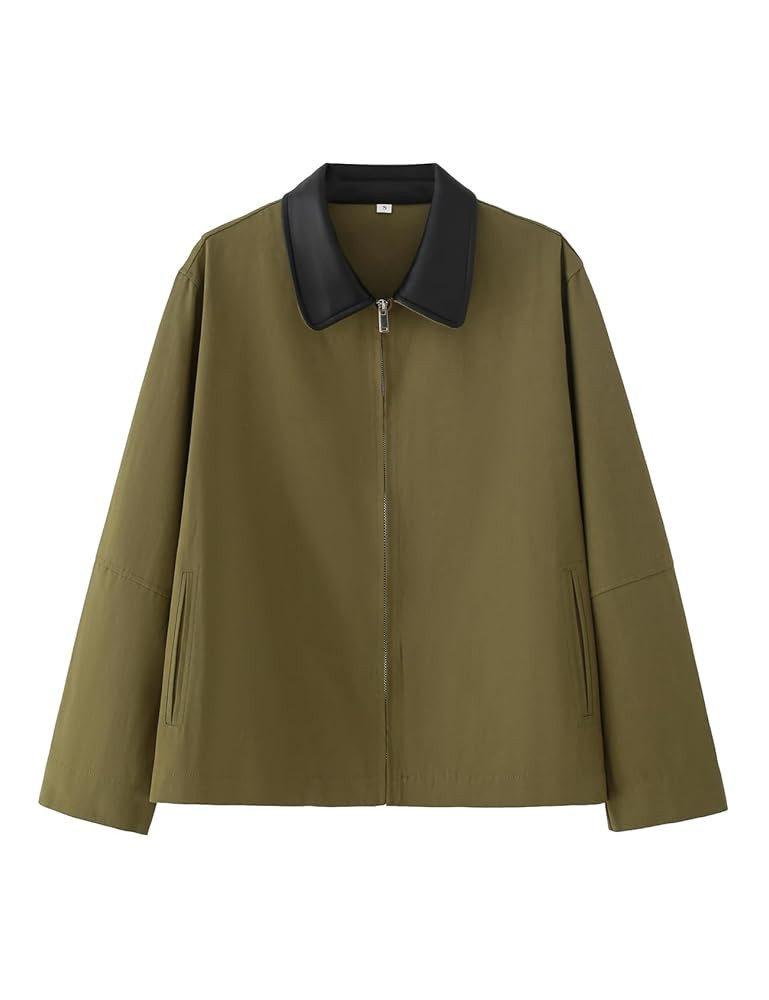 Shiyifa Womens Cropped Barn Jacket Contrast Collar Canvas Jackets Lightweight Utility Coat with P... | Amazon (US)