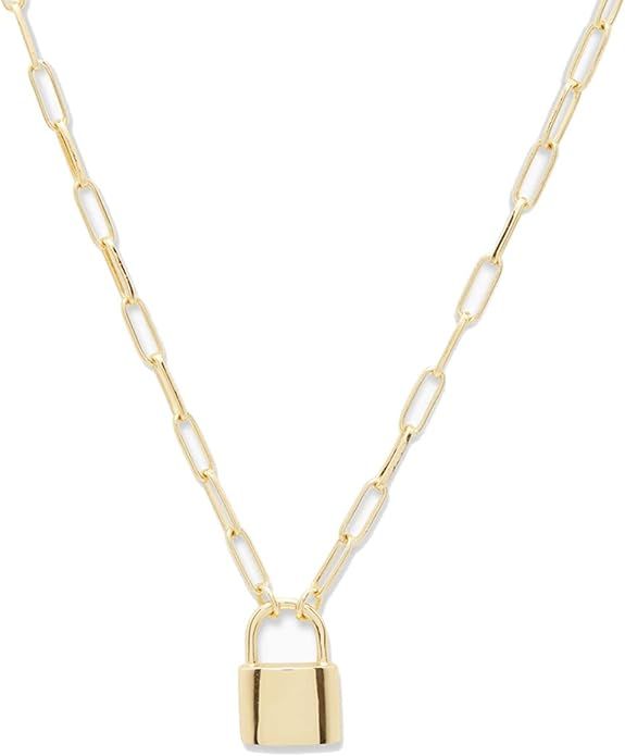 gorjana Women’s Kara Padlock Charm Necklace, Paperclip Link Chain, 18K Gold Plated | Amazon (US)