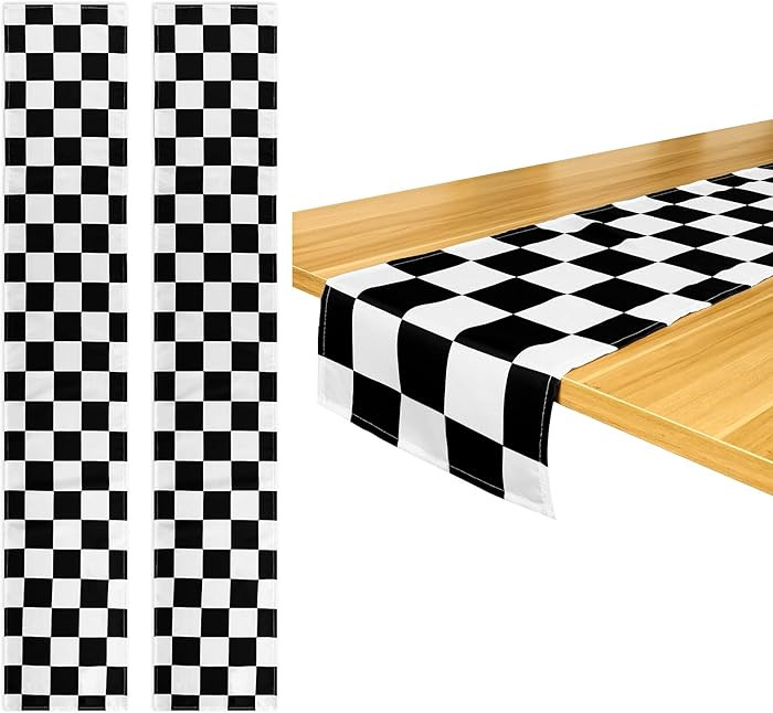 Breling 2 Pack Checkered Table Runner Black and White Tablecloths Racing \u200bFlag Polyester Tea... | Amazon (US)