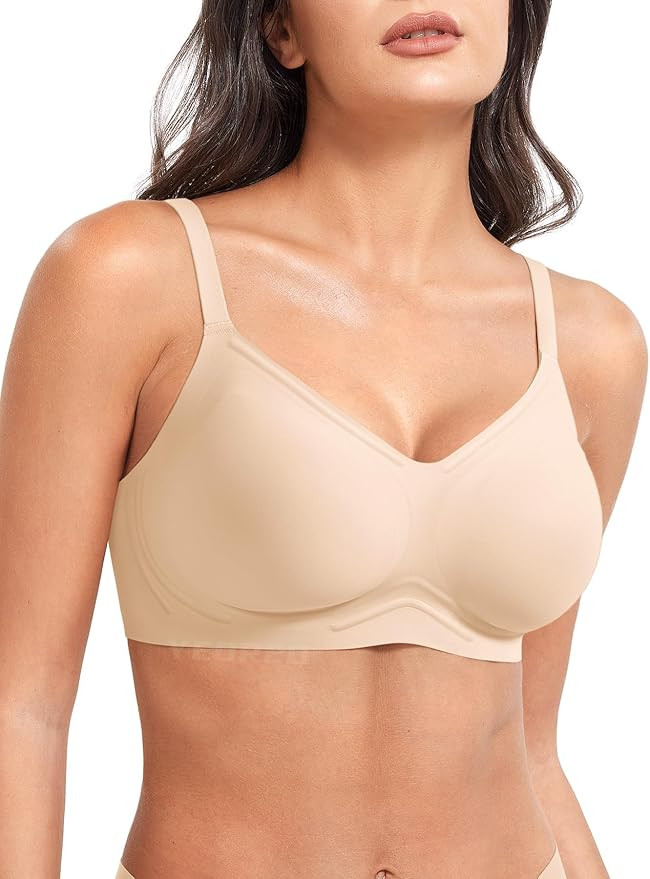 YEOREO Women Push Up No Underwire Bra Full Coverage V Neck Basic Bralette Seamless Everyday Bra | Amazon (US)