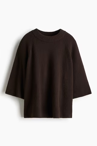Short-sleeved jumper - Dark brown - Ladies | H&M GB | H&M (UK, MY, IN, SG, PH, TW, HK)