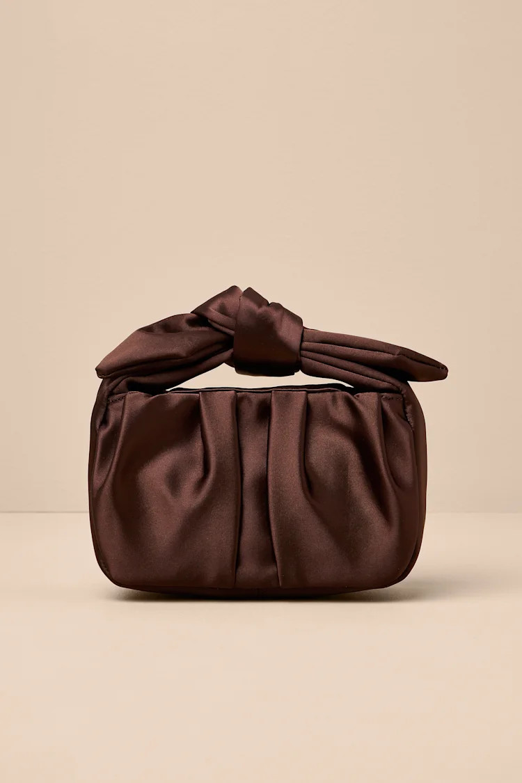Essential Style Brown Satin Knot Handle Clutch Bag | Lulus