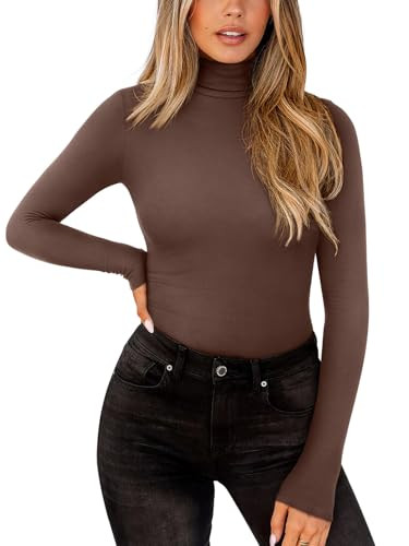 REORIA Womens Wool Blend Turtleneck Long Sleeve Basic Bodysuit Tops Fall Clothes | Amazon (US)