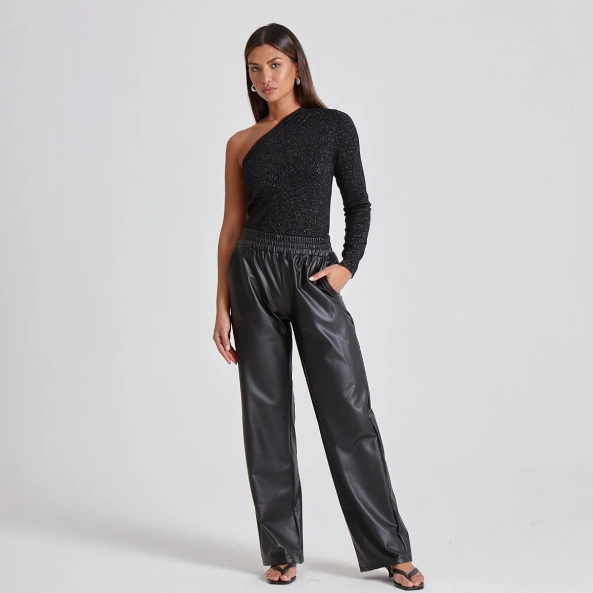 VEGAN LEATHER WIDE LEG TROUSERS - BLACK | WAT The Brand