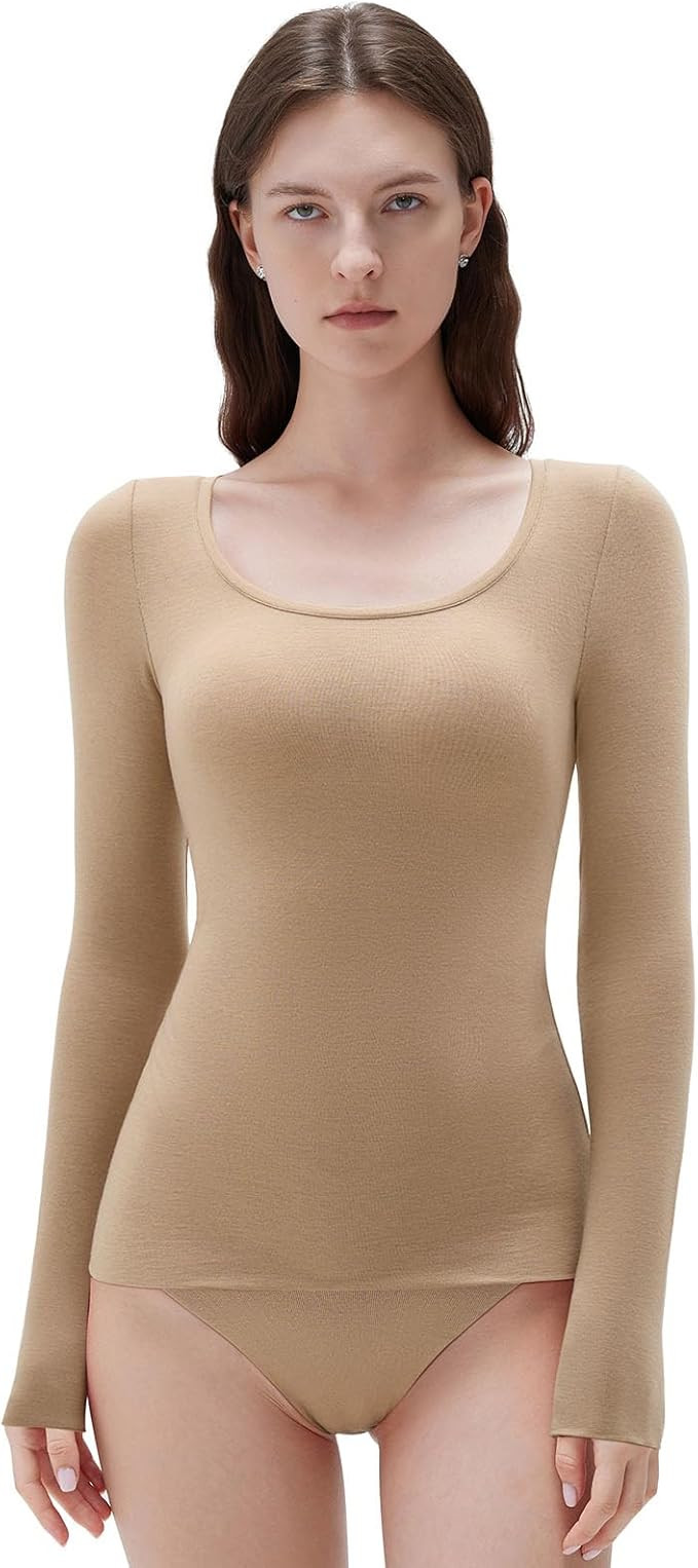 SUUKSESS Cloud Cashmere Women Scoop Neck Fitted Long Sleeve Shirt Basic Knit Tops | Amazon (US)