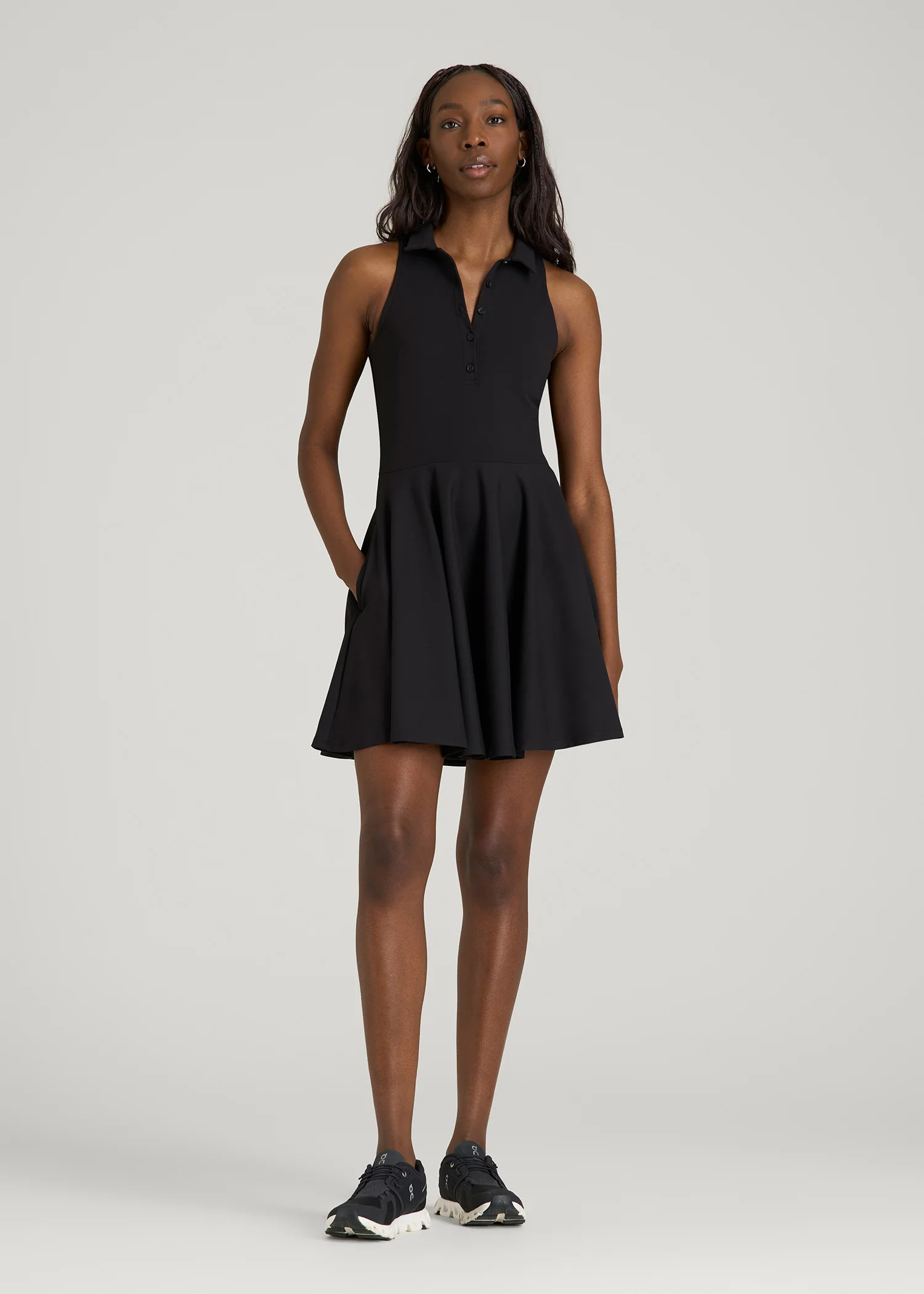 Balance Racerback Sleeveless Polo Dress for Tall Women in Black | American Tall