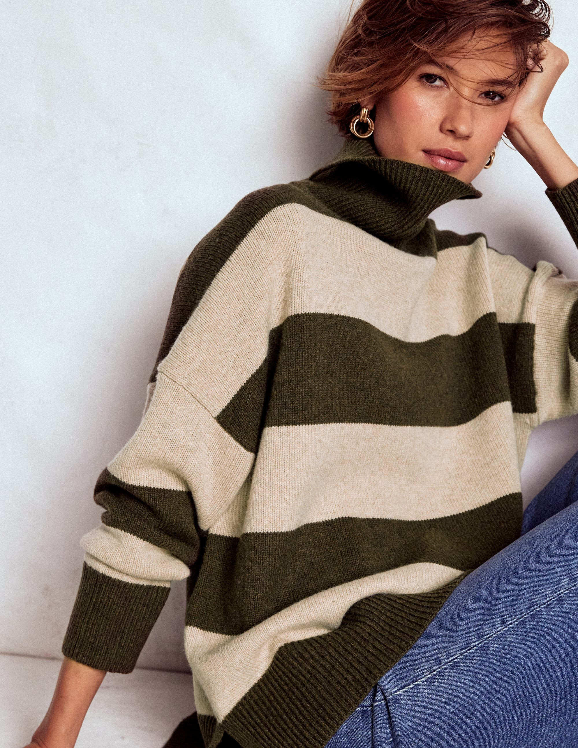 Polly Merino Roll Neck Sweater-Marsh, Linen Stripe | Boden (US)