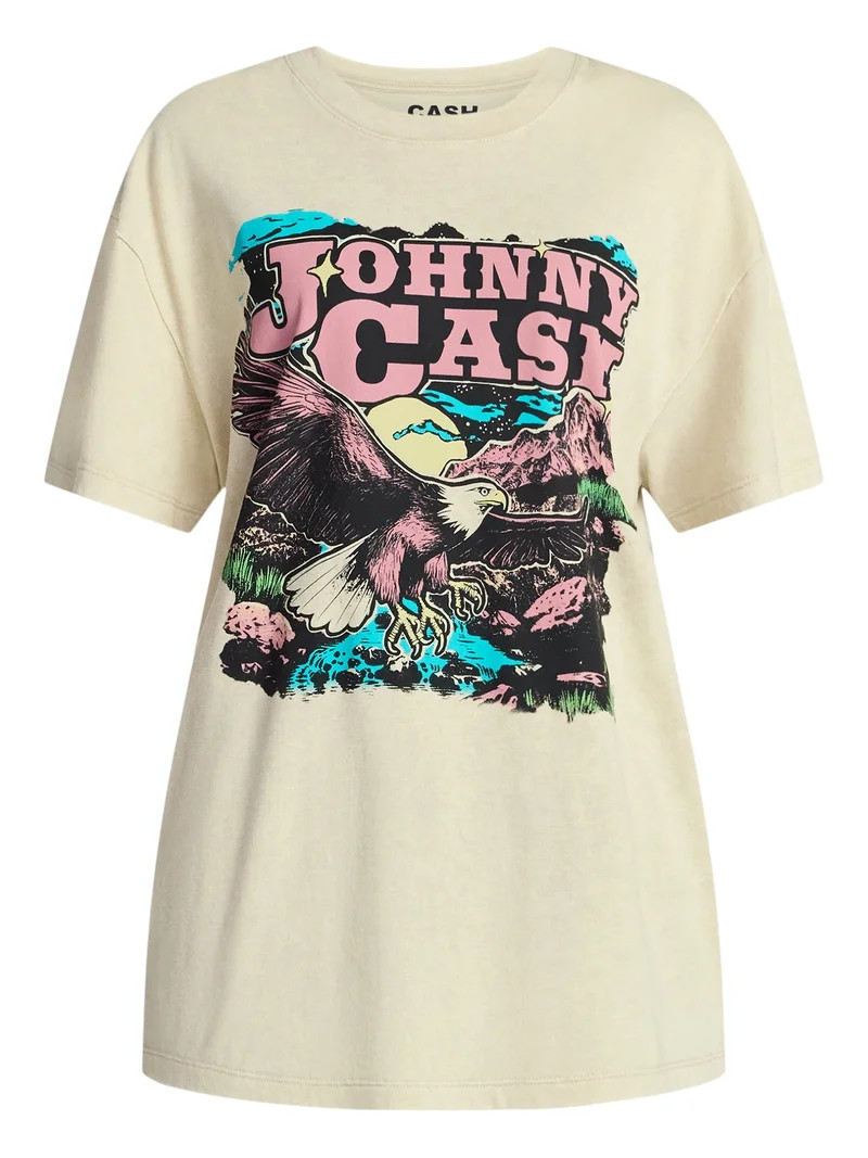 Johnny Cash Women's Graphic Print Tour Tee with Short Sleeves, Sizes XXS-XXL | Walmart (US)