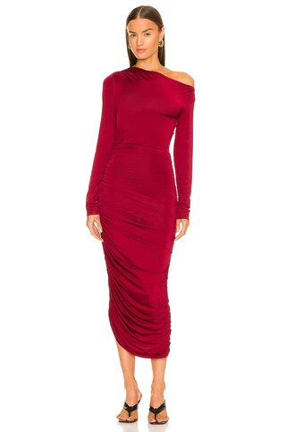 L'Academie Valdis Midi Dress in Burgundy from Revolve.com | Revolve Clothing (Global)