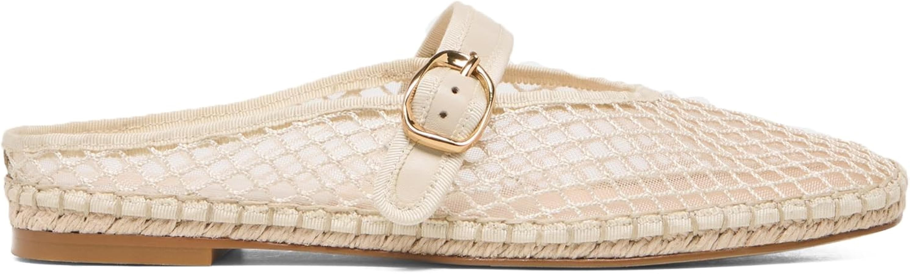 Mesh Mary Jane Espadrille Mules for Women Breathable Backless Flat Sandals with Adjustable Buckle... | Amazon (US)