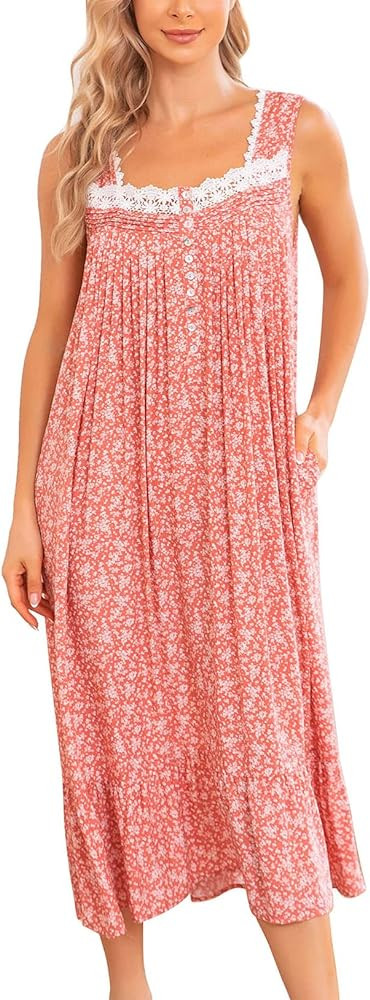 AVIIER Cotton Nightgowns for Women Sleeveless House Dress Ladies Long Nightdress with Pockets S-X... | Amazon (US)
