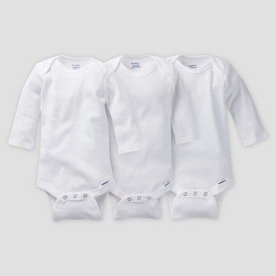 Gerber Baby Organic Cotton 3pk Long Sleeve Onesies Bodysuit - White | Target