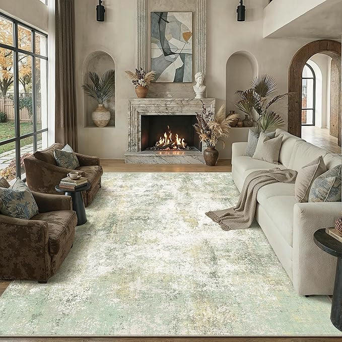 HUGEAR 8x10 Area Rug Green Machine Washable Rugs Abstract Indoor Rug Modern Low Pile Carpet Distr... | Amazon (US)