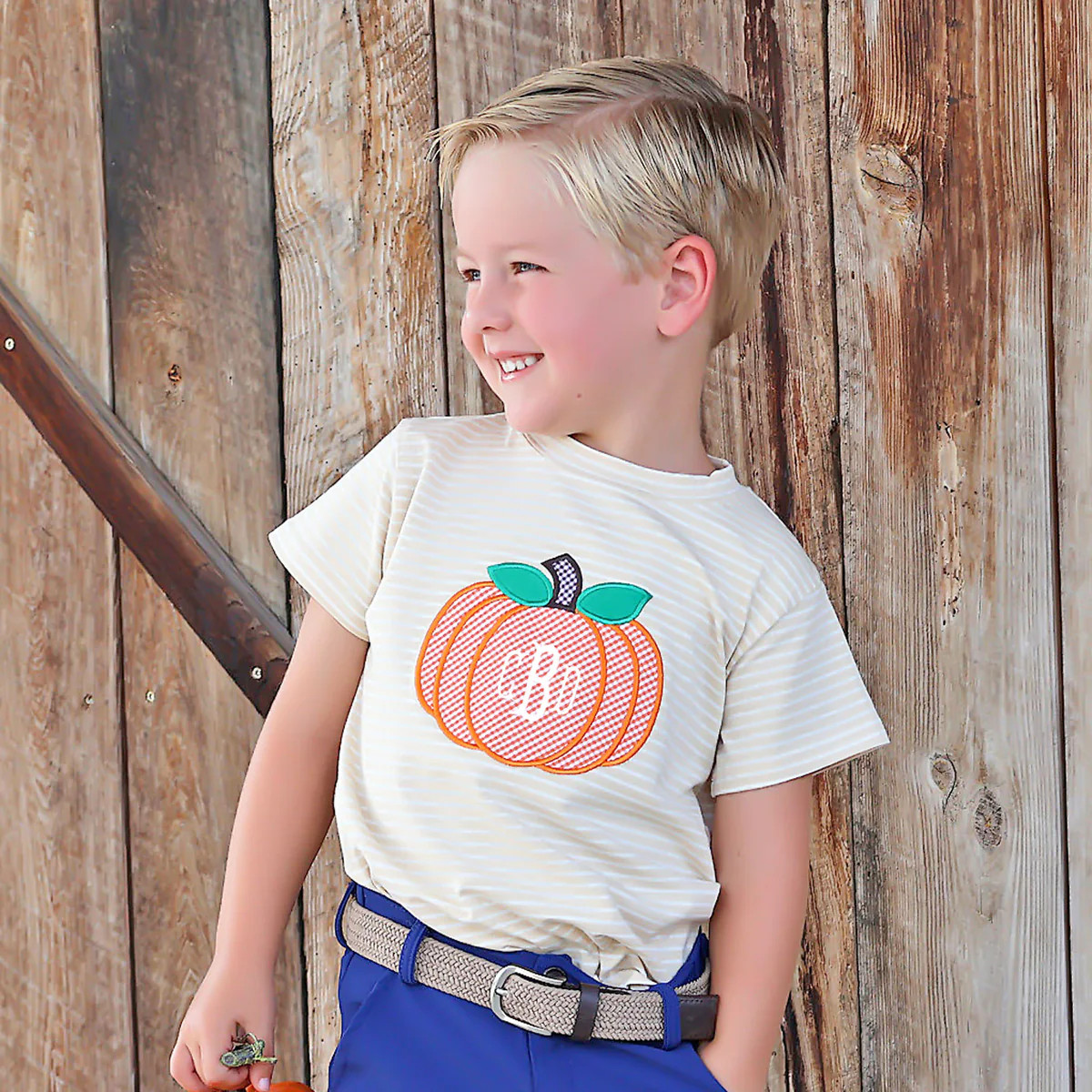 Sweet Pumpkin Tan Stripe Short Sleeve Shirt | Classic Whimsy