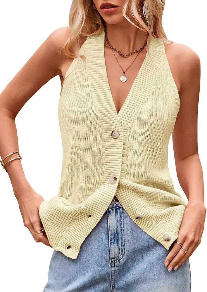 Sumtory Women Sweater Vest Button Down V Neck Knit Tank Top Sleeveless Cardigans | Amazon (US)