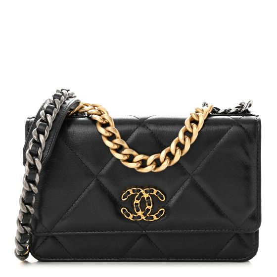 Lambskin Quilted Chanel 19 Wallet On Chain WOC Black | FASHIONPHILE (US)