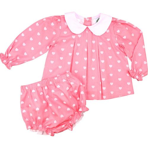 Pink And White Heart Print Pleated Diaper Set | Cecil and Lou