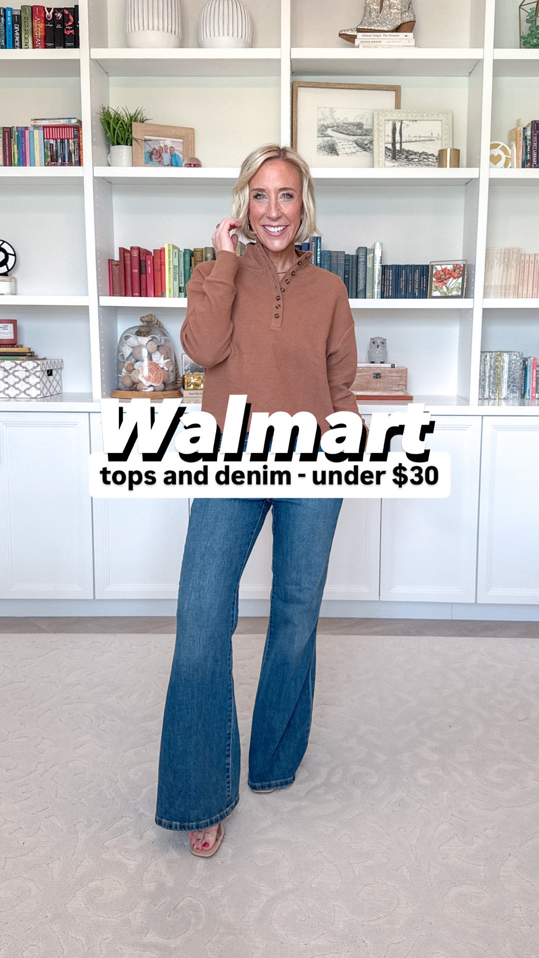 Walmart - tops and denim - under $30
* High Rise Flare Jeans - size 0 (tight). $26.98. 2 washes.
* Henley Sweater w/ Puff Sleeves - size XS. $19.98. 3 colors.
1. High Rise Barrel Jeans - size 0. $24.98. 4 colors.
2. Peplum Tank Sweater - size XS. $14.98. 3 colors.
3. High Rise Flare Jeans - size 2. $26.98. 2 washes.
4. Waffle Knit Button Top w/ Long Sleeves - size XS. $19.98. 5 colors.
5. Wide Leg Jeans - size 2. $27.98. 4 washes.
6. Smocked Cotton Top w/ Peplum Hem - size XS. $26. 2 colors.

#LTKOver40 #LTKSeasonal #LTKPetite
