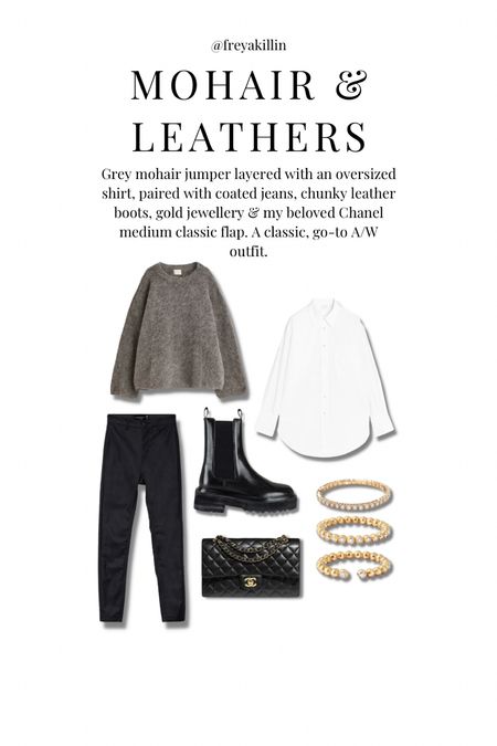 Grey mohair jumper layered with an oversized shirt, paired with coated jeans, chunky leather boots, gold jewellery & my beloved Chanel medium classic flap. A classic, go-to A/W outfit. 

#LTKstyletip #LTKeurope #LTKSeasonal