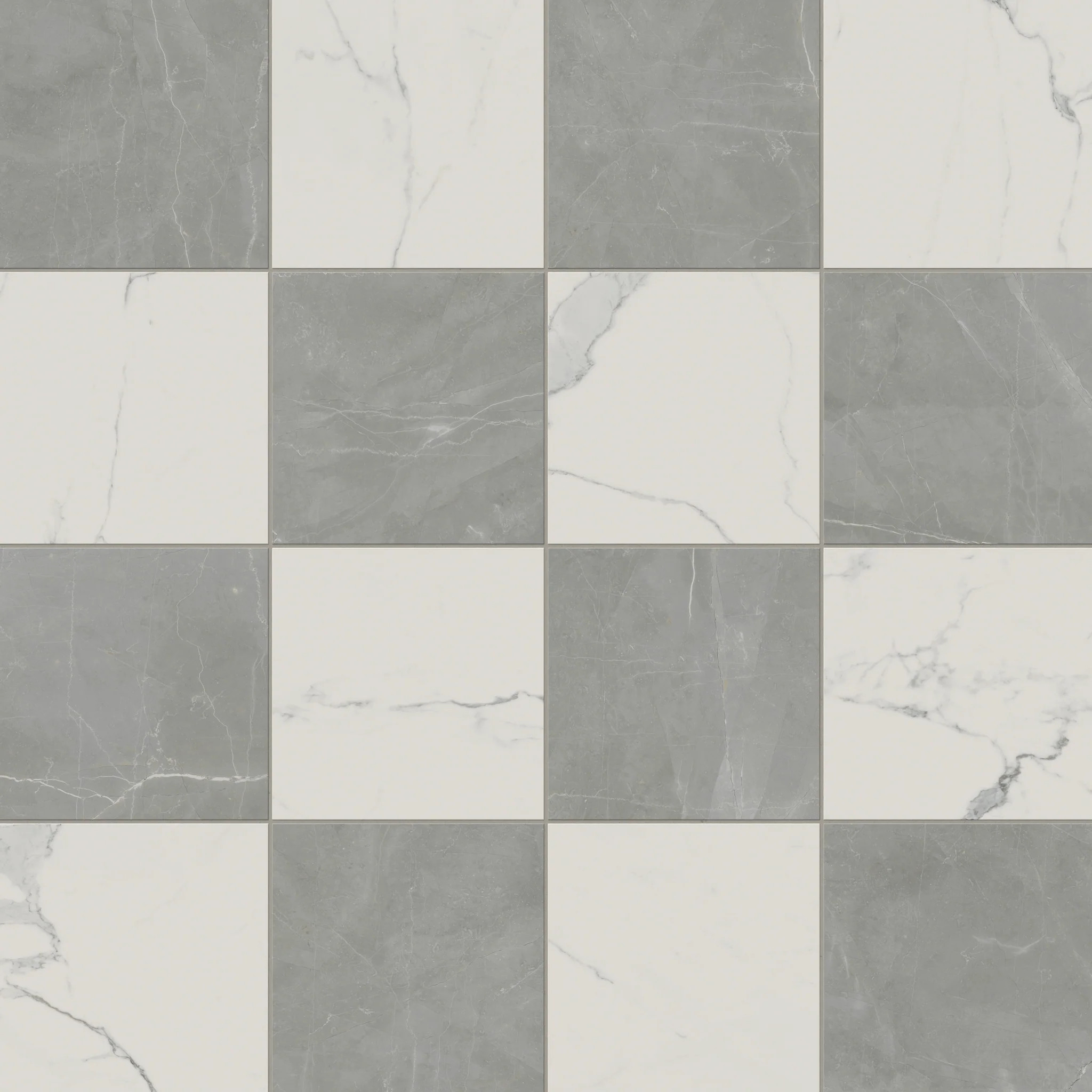 Leona 12x12 Checkerboard Matte Porcelain Tile in Calacatta and Amani Grey | Edward Martin
