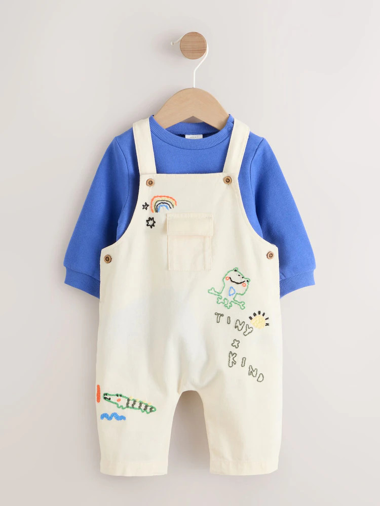 Neutral/Blue Characters Baby Twill Dungarees and Bodysuit Set (0mths-2yrs) | Next US