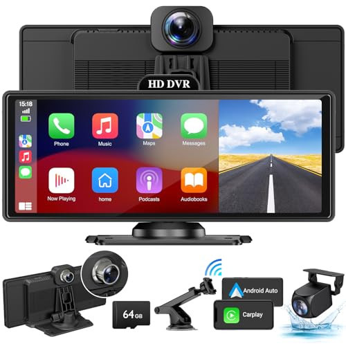 Wireless Apple Carplay Screen for Car with 4K Dash Cam, 10.26" Portable Apple Carplay & Android Auto, HD Touchscren with 1080p Backup Camera, Voice Control/Mirror Link/GPS Navigation/BT/FM | Amazon (US)