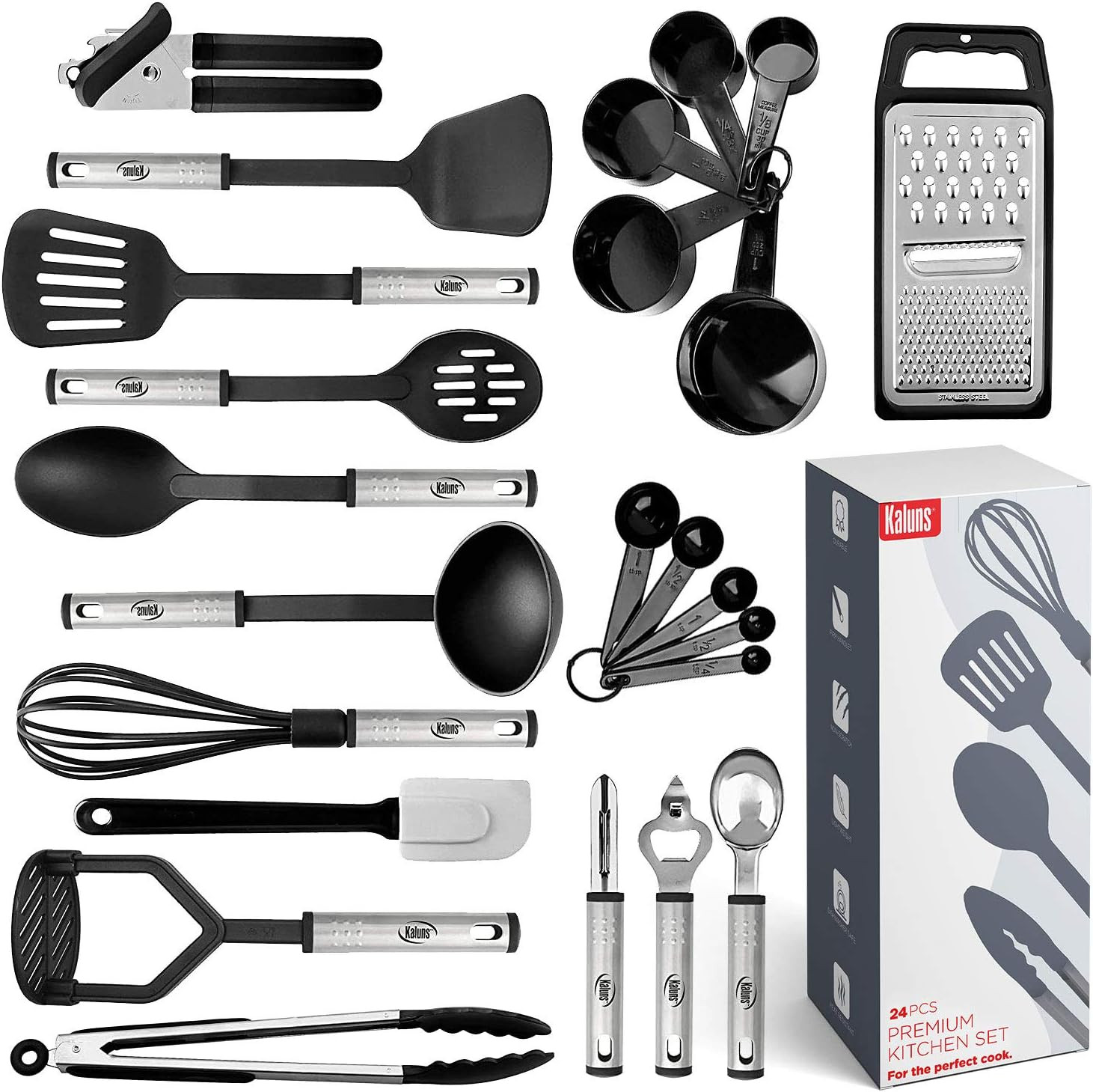 Kitchen Utensil Set 24 Nylon and Stainless Steel Utensil Set, Non-Stick and Heat Resistant Cookin... | Amazon (US)