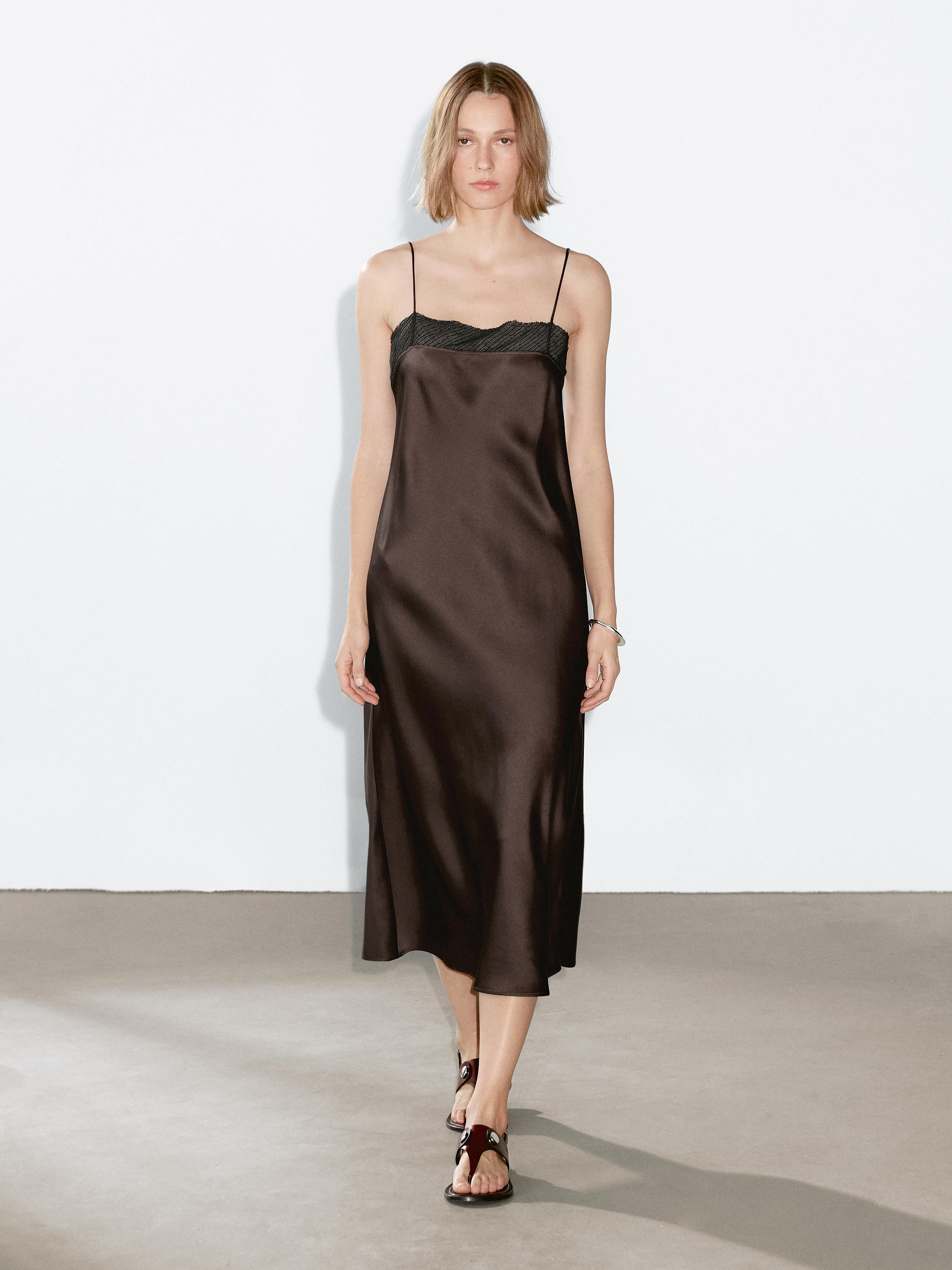 Flowing midi dress with lace detail | Massimo Dutti UK