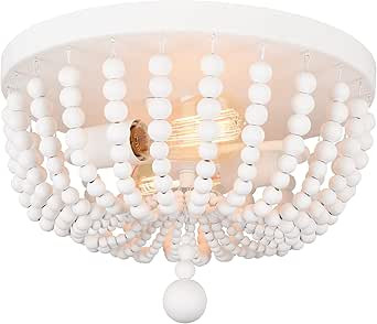 ALICE HOUSE 14.1" Flush Mount Light, White Wood Bead Chandelier, 2 Light Ceiling Light for Bedroo... | Amazon (US)