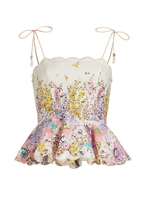 Jude Scalloped Linen Peplum Top | Saks Fifth Avenue