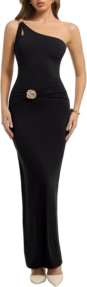 REORIA Women’s One Shoulder Maxi Dress Bodycon Sleeveless Going Out Evening Dress | Amazon (US)