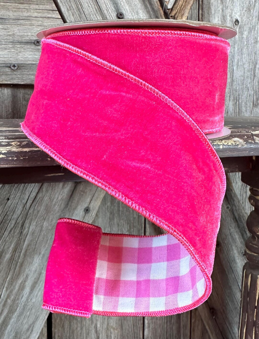 Hot Pink Velvet and Gingham Wired Ribbon 2.5 Inch - Etsy | Etsy (US)