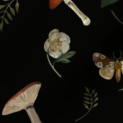 Discoveries in the Woodland Black Background | Spoonflower