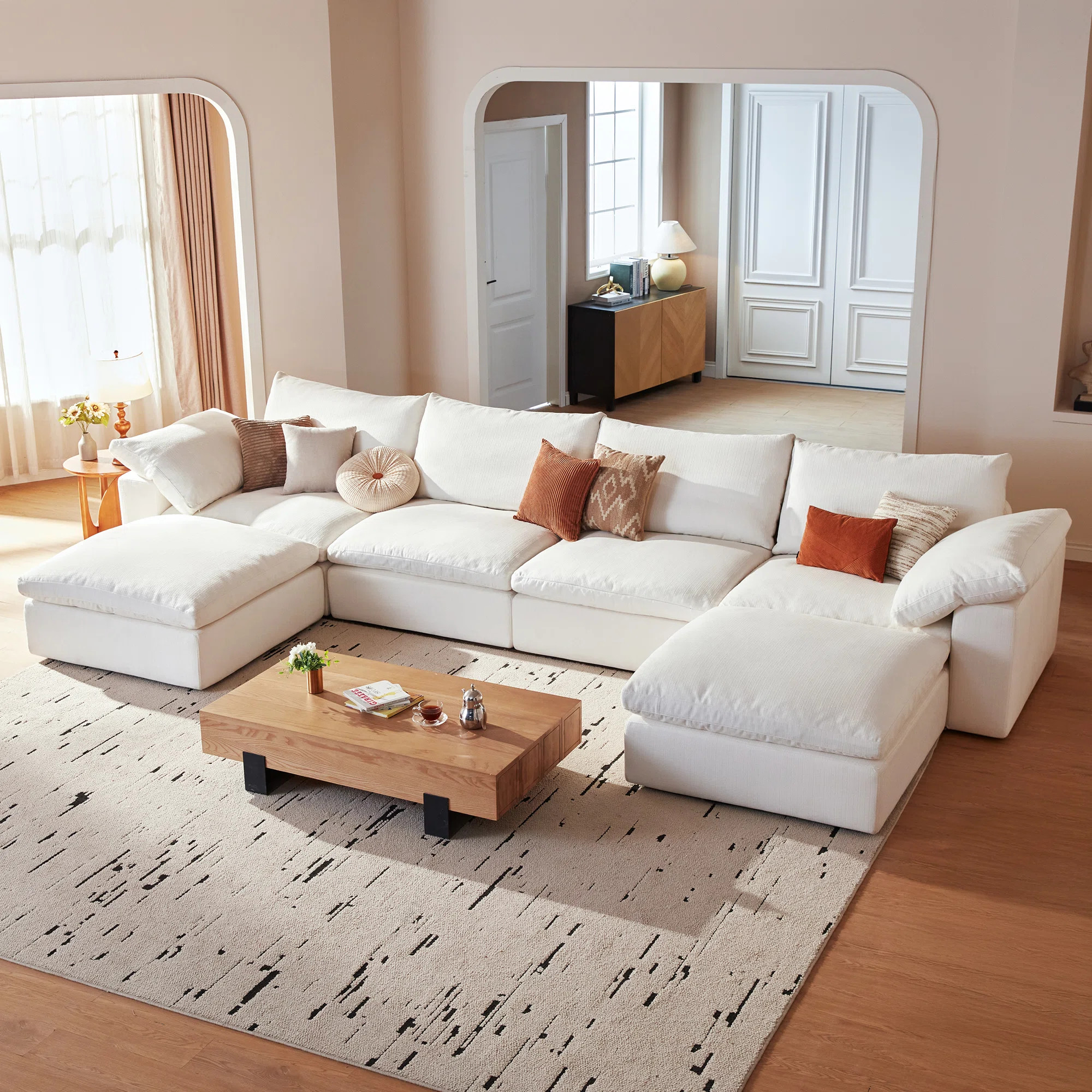 141.7" Wide Cloud Couch, U-Shaped Comfy Sectional Sofa With 2 Storage Ottomans For Living Room | Wayfair North America