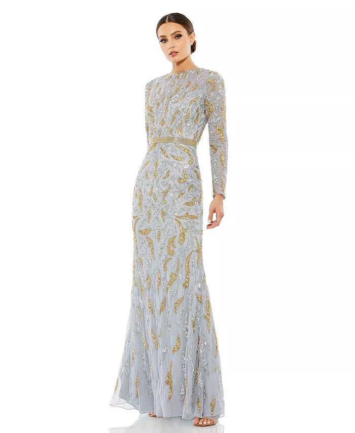 MAC DUGGAL Women's Beaded Long Sleeve Evening Gown - Macy's | Macys (US)