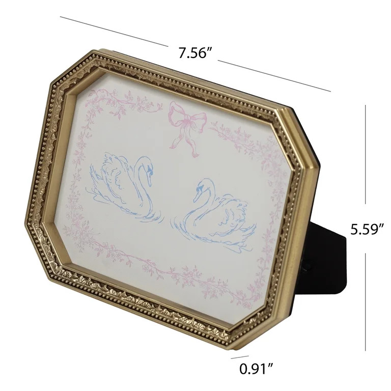 Mainstays Gold Frames Canvas 7.56"x5.59" Art with  Blue Swan and Pink Floral | Walmart (US)