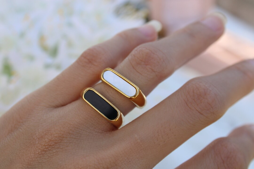 Gold Filled Shell Ring, Rectangular Mother of Pearls Shell Signet Ring, Waterproof Stackable Ring... | Etsy (US)