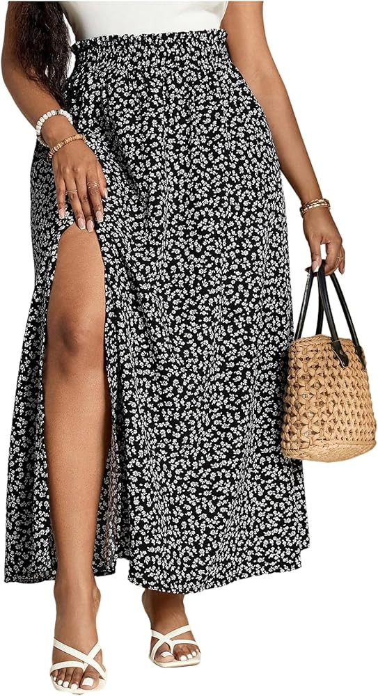 Floerns Women's Plus Size Boho Floral Maxi Skirt High Waisted Split Thigh Summer Vacation Beach L... | Amazon (US)
