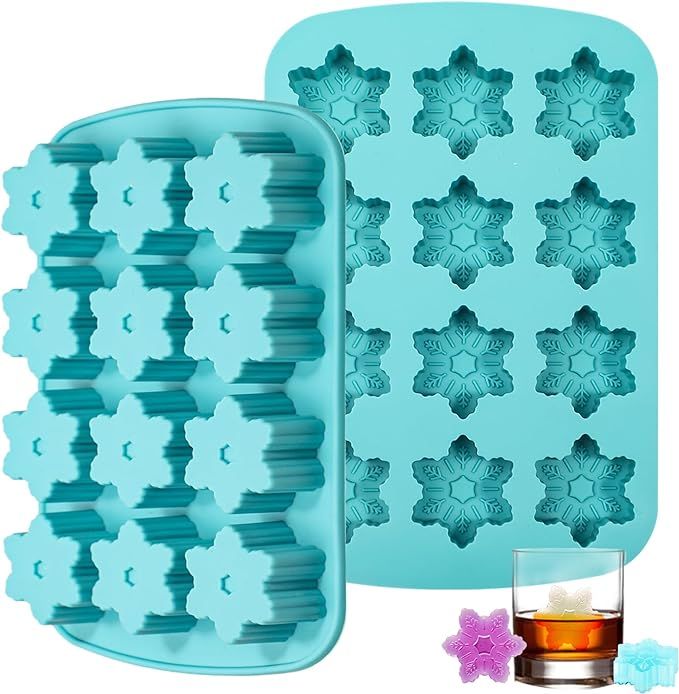 Kamehame Snowflake Ice Cube Mold, 2 Pcs Christmas Snowflake Silicone Mold, 12 Grids Snow Ice Cube... | Amazon (US)