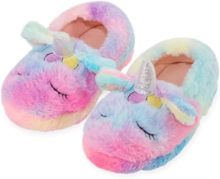 FUNCOO PLUS Toddlers Fuzzy Slippers Kids Warm House Slippers Cute Animal Fluffy Slip On Home Shoe... | Amazon (US)