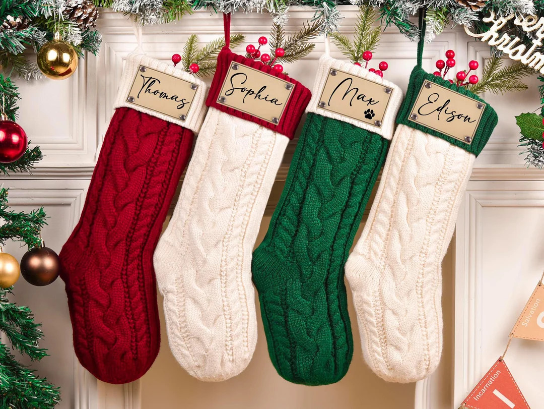 2024 Leather Patch Christmas Stockings, Custom Stocking With Name, Monogram Stockings,stocking Wi... | Etsy (US)