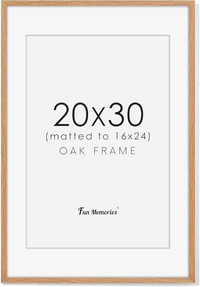 20x30 Oak Wood Picture Frame, 20"x30" Wood Poster Frame, 20 x 30 Frame Matted to 16x24, Large 30x... | Amazon (US)