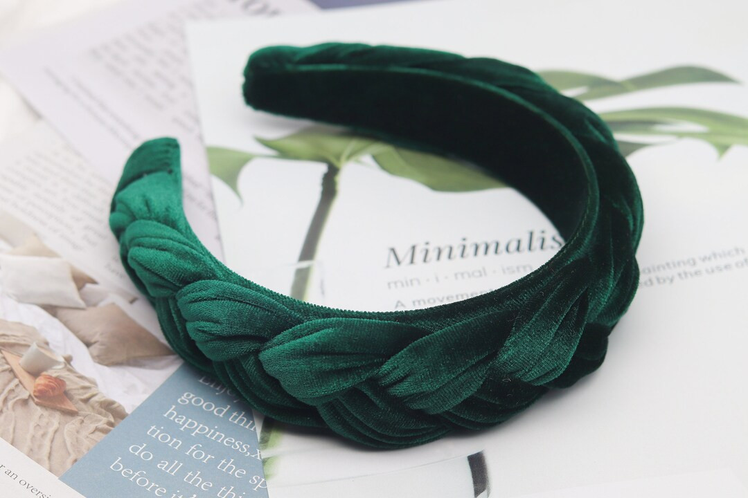 Braided Velvet Headband: Blackish Green Woven Plait Hairband | Etsy (US)