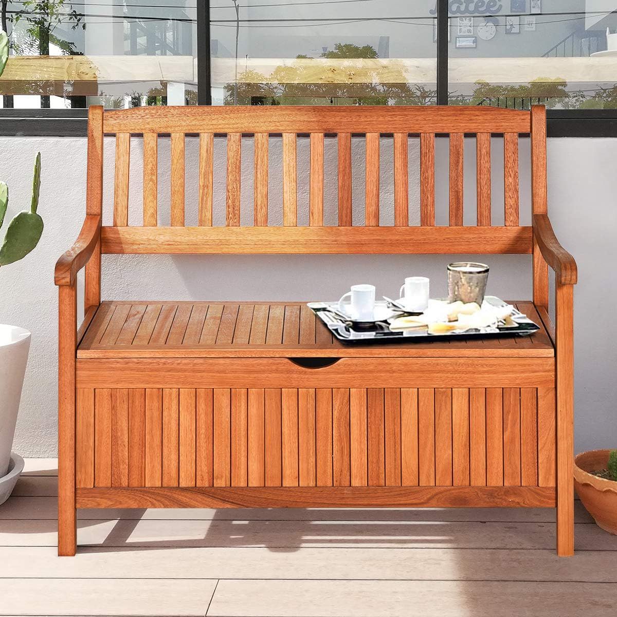 Tangkula Wooden Outdoor Storage Bench Large Deck Box, Entryway Storage Bench w/Inner Removable Du... | Amazon (US)
