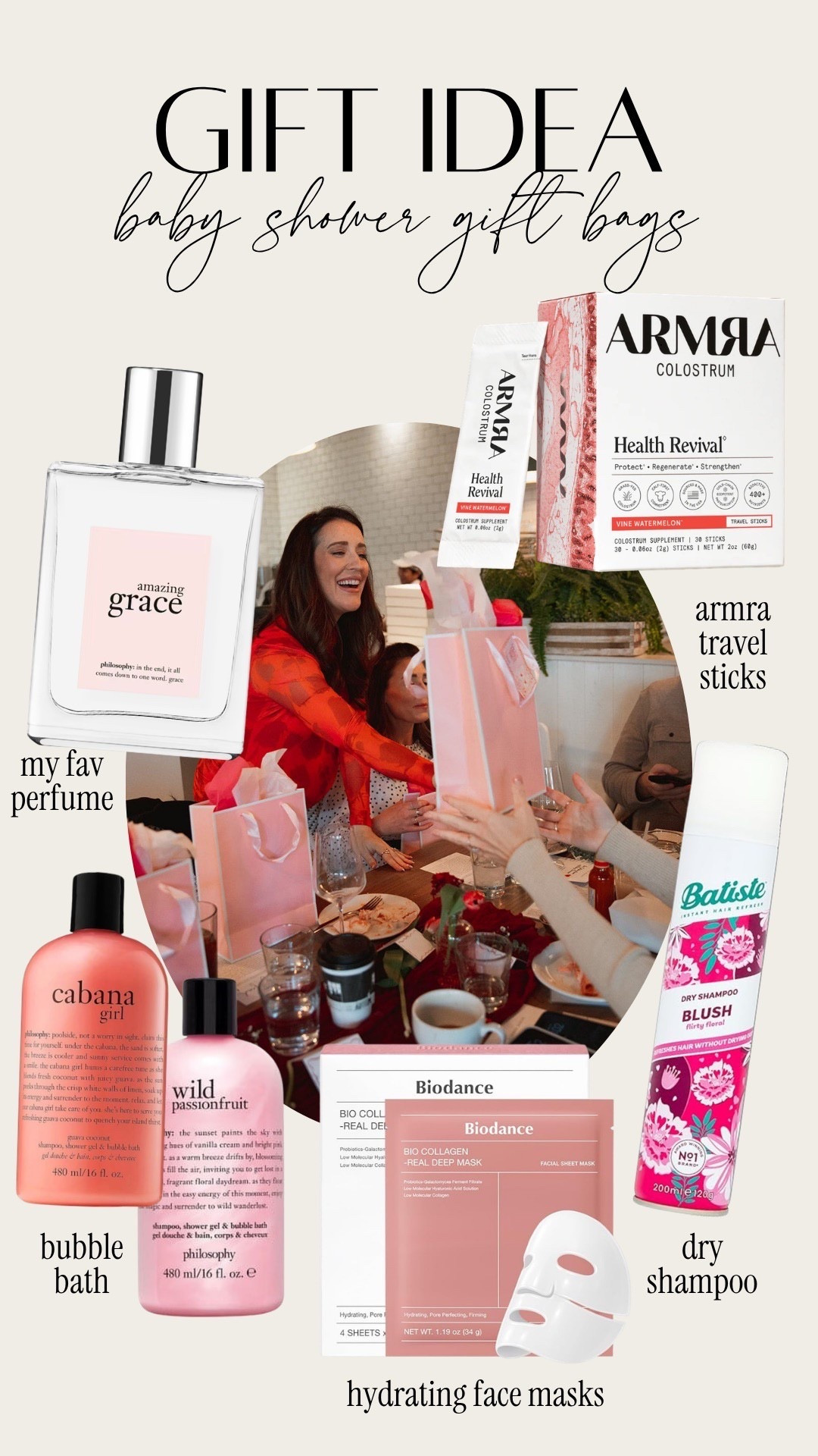 Baby shower gift bag ideas!! Filled with my favorite travel sized beauty items including batiste, philosophy, biodance masks  and travel packs of armra! This would be a fun new mom gift or simple Mother’s Day goody bag too

#LTKBump #LTKMothersDay #LTKmomlife