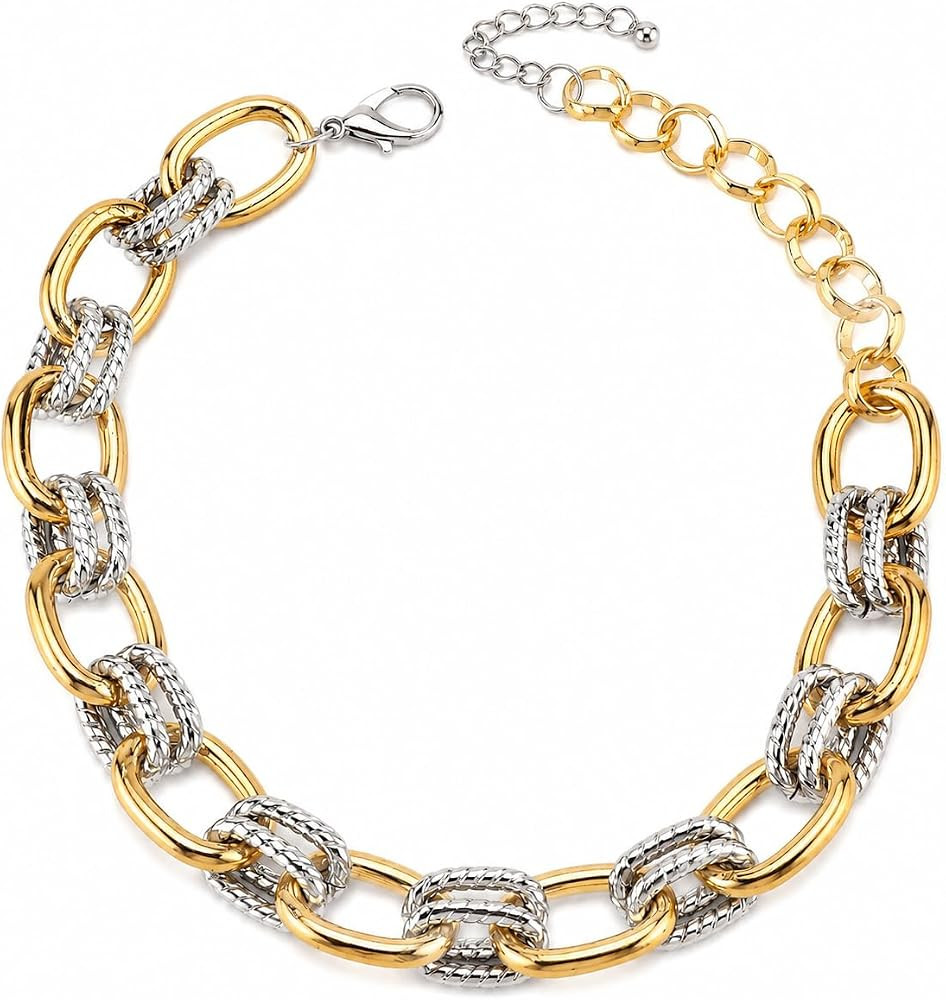 Gold Silver Chain Necklace, Two Tone Chunky Link Necklace Fashion Jewelry | Amazon (US)