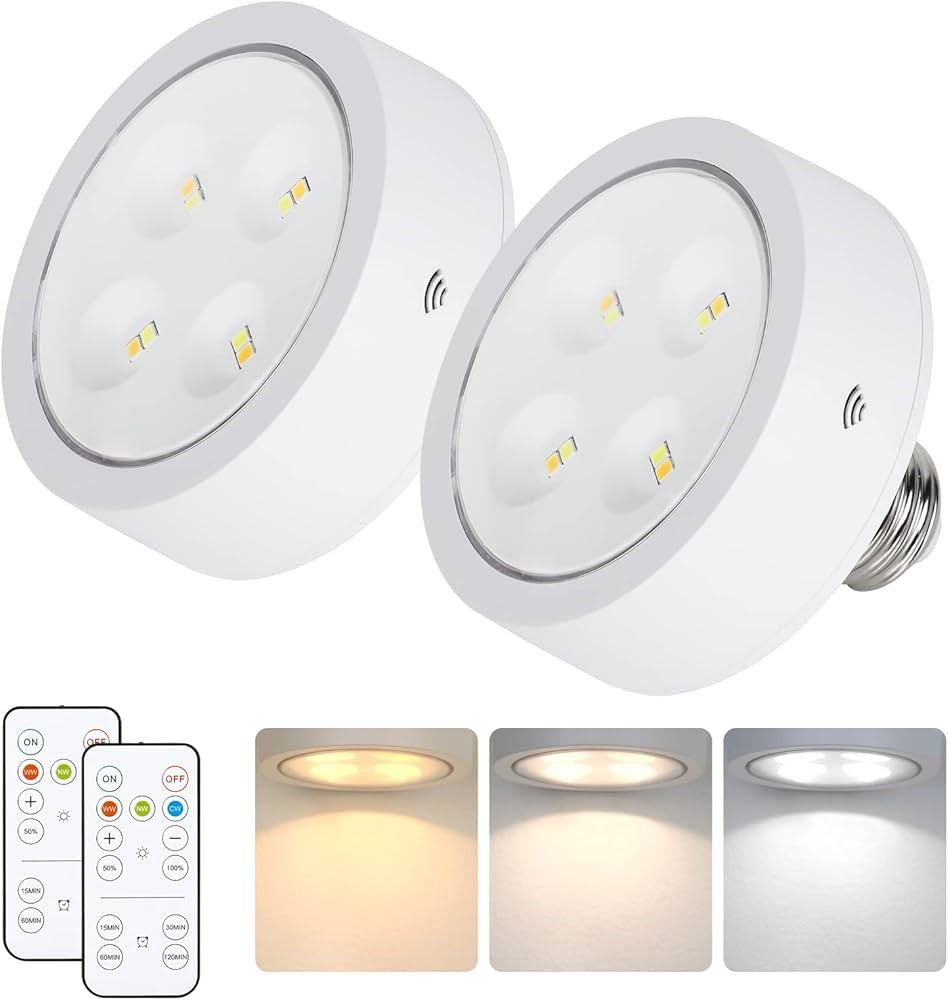 Battery Operated Light Bulb for Lamps, Screw in LED Puck Lights with Remote, Replacement AA Batte... | Amazon (US)